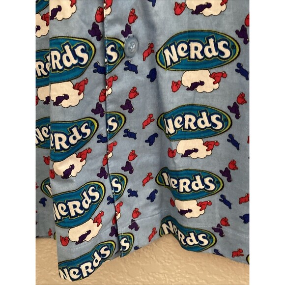 Vintage Nerds Candy Button Up Short Sleeve Collared Blue Shirt Men's Size L - Picture 9 of 14